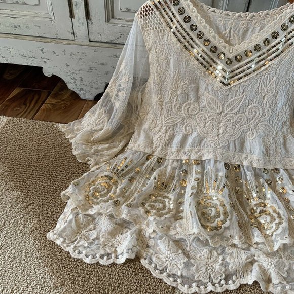 New Beaded Lace Gypsy Boho Blouse Top - Picture 2 of 5